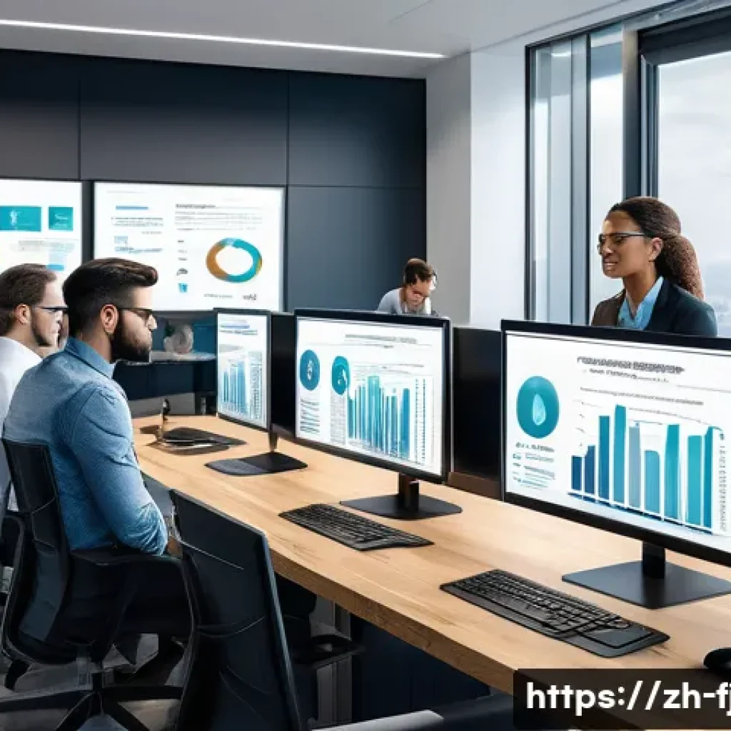 AI 기반 채용 전문가 - A modern office scene showing a diverse group of professional recruiters using AI-powered recruitmen...