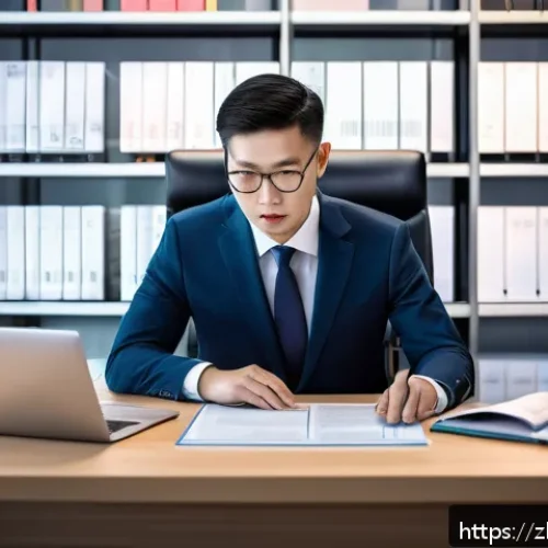 AI 기반 법률 분석가 - A modern law office scene showing a professional Chinese lawyer using an AI-powered document review ...
